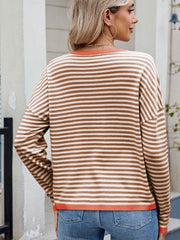 Outfit Flow - Striped Contrast Round Neck Long Sleeve Sweater