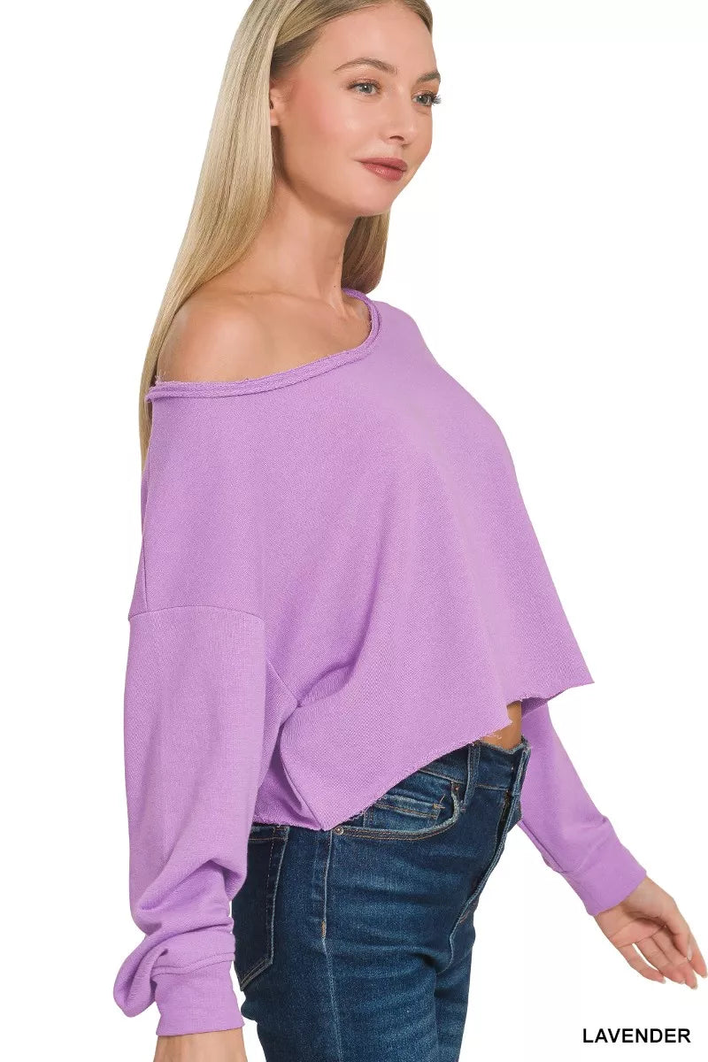 Zenana French Terry Boatneck Crop Top OutfitFlow