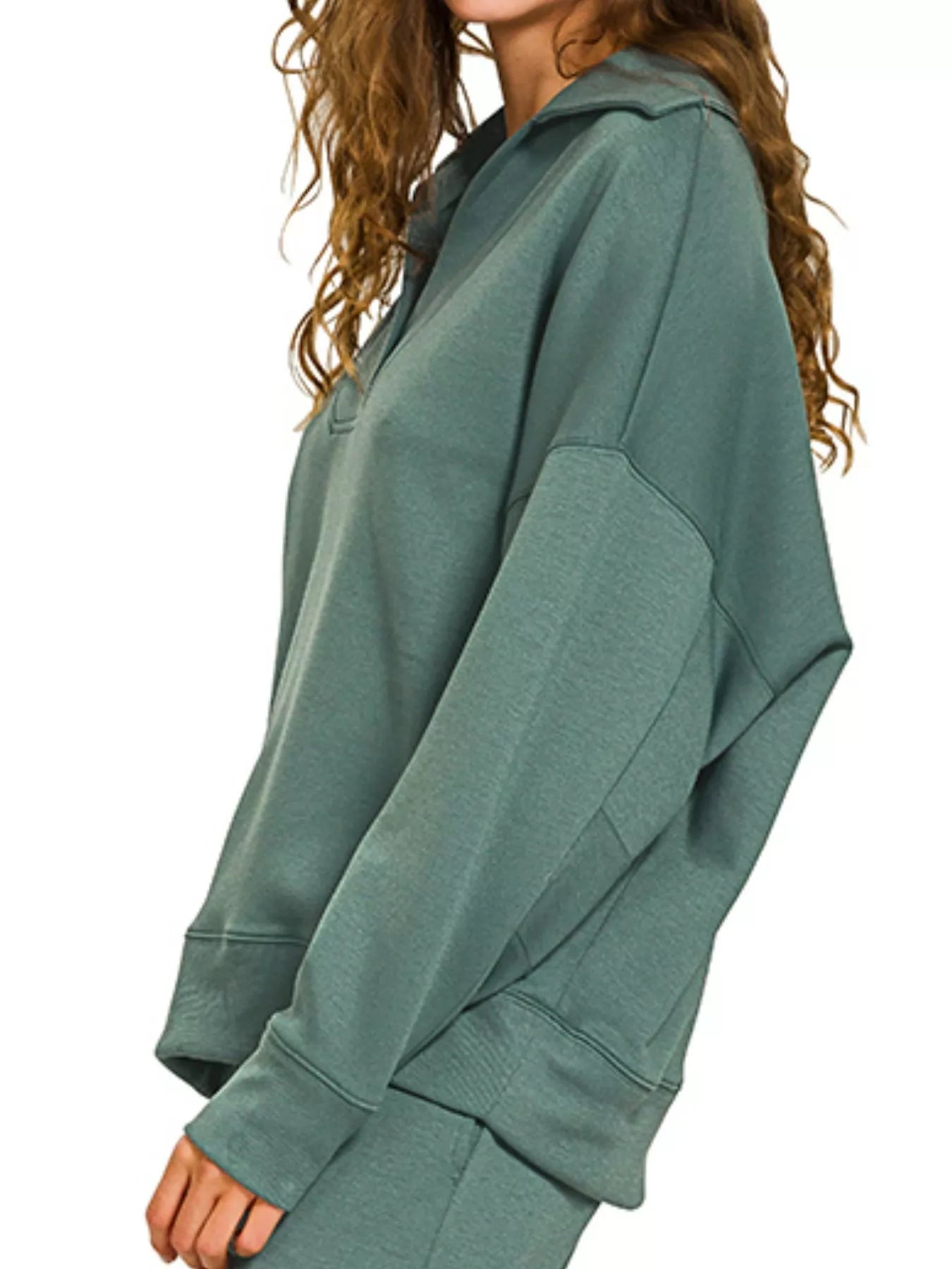 Zenana Scuba Collared Pullover and Pants Set OutfitFlow