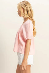 HYFVE Crochet Detail Puff Sleeve Peasant Top OutfitFlow