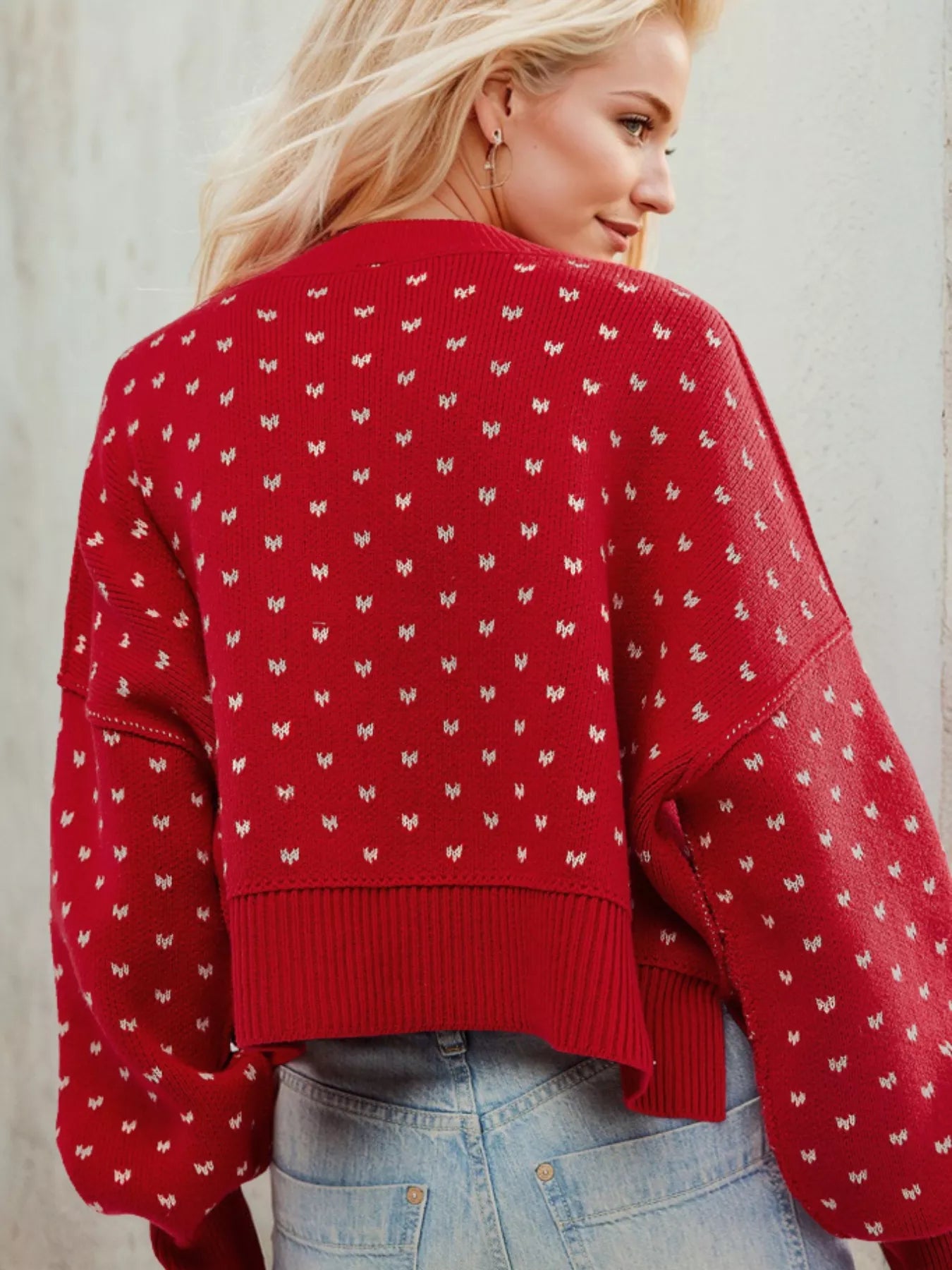 Heart-Patterned Round Neck Sweater OutfitFlow