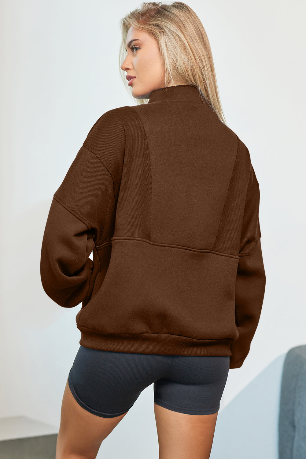 Half Zip Drop Shoulder Long Sleeve Sweatshirt OutfitFlow