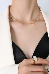 Outfit Flow - 18K Gold-Plated Titanium Steel Pearl Necklace