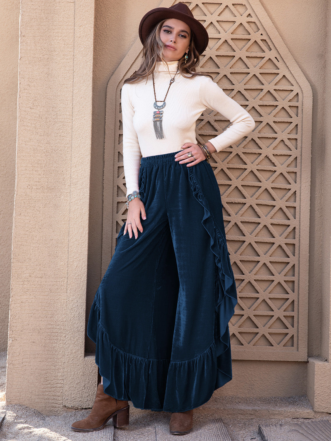 Outfit Flow - Slit Ruffled Wide Leg Pants