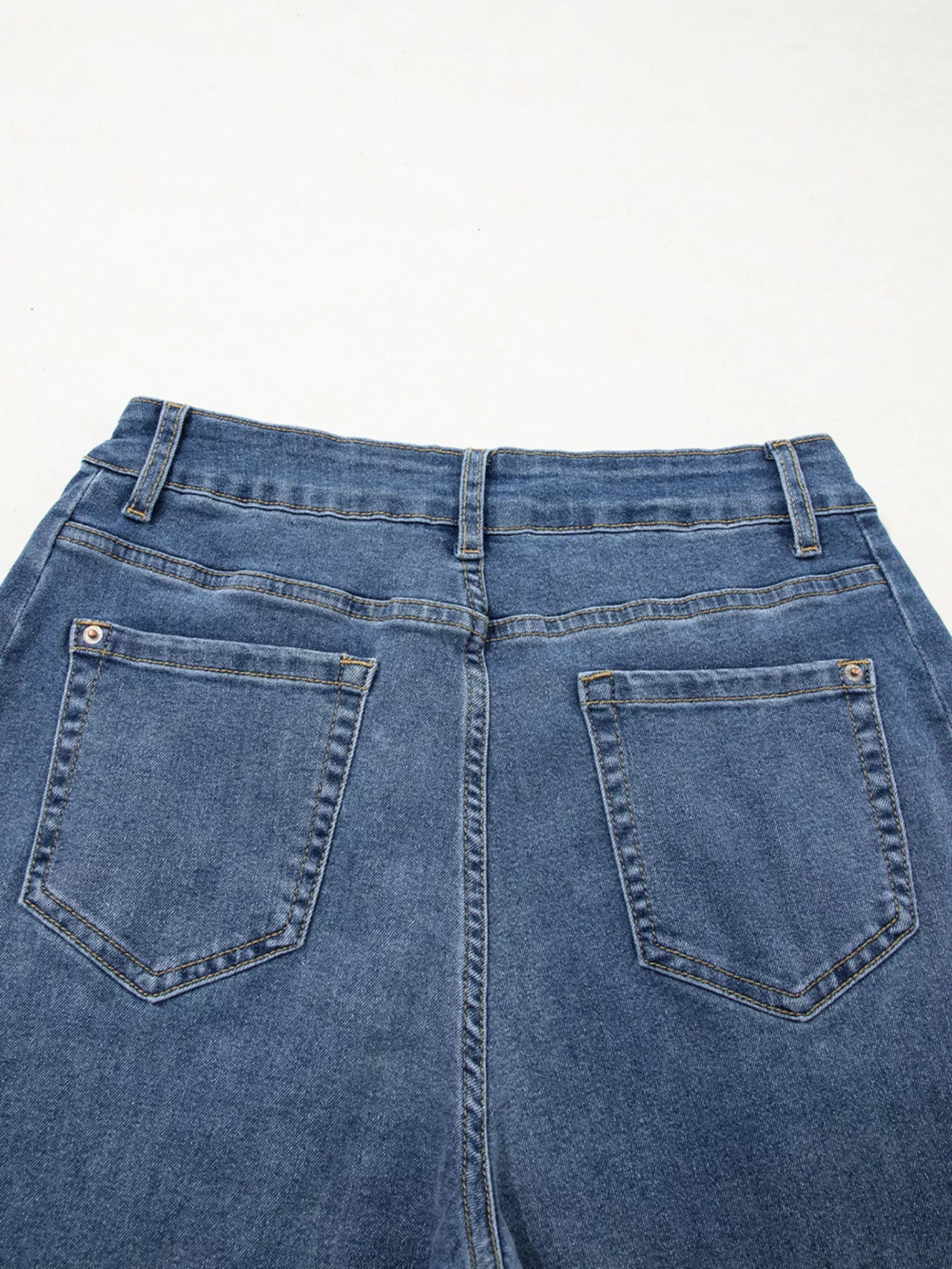 Stitched Raw Hem Wide Leg Loose Jeans OutfitFlow