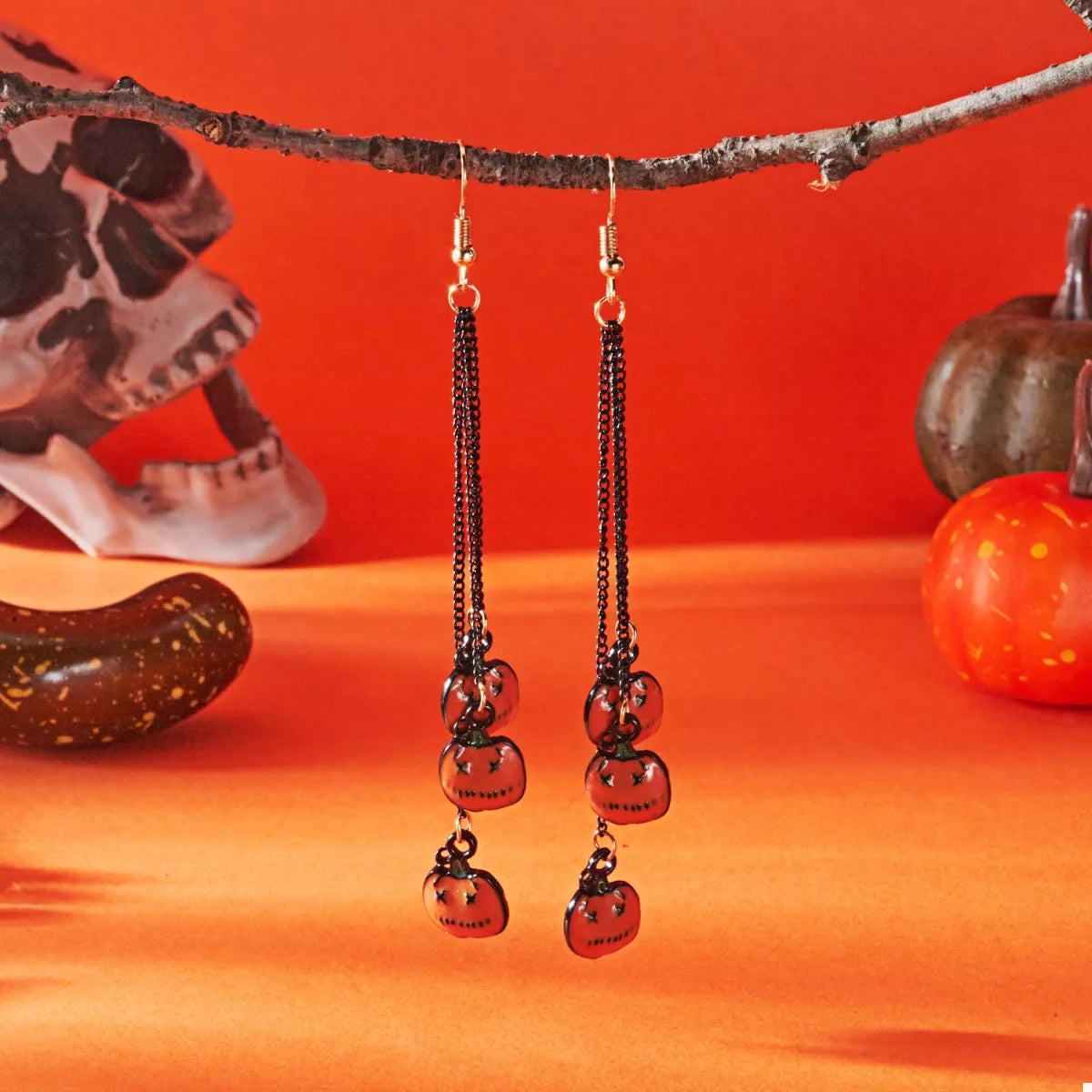 Halloween Pumpkin Chain Drop Earrings OutfitFlow