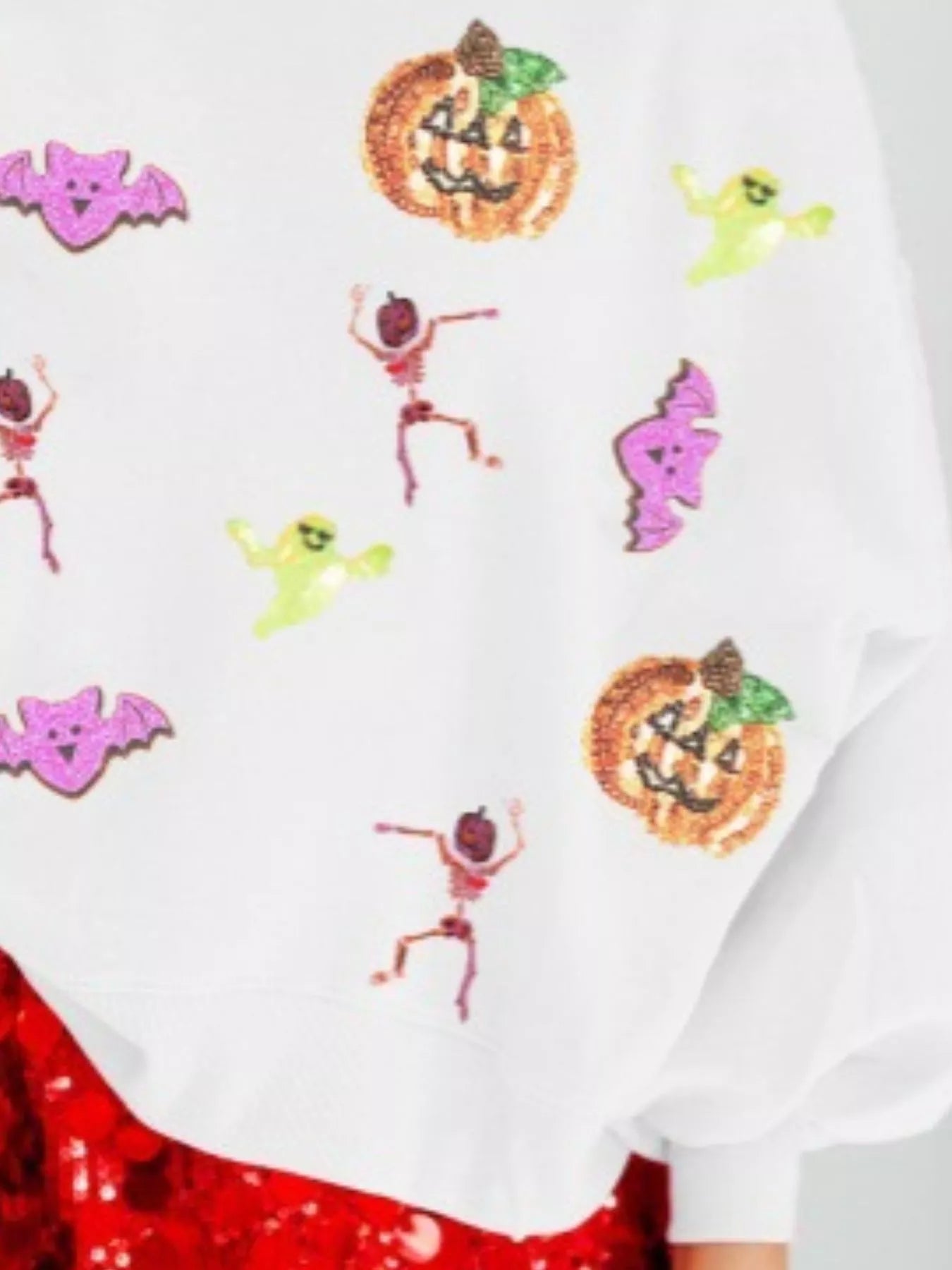 Halloween Sequin Round Neck Long Sleeve Sweatshirt OutfitFlow
