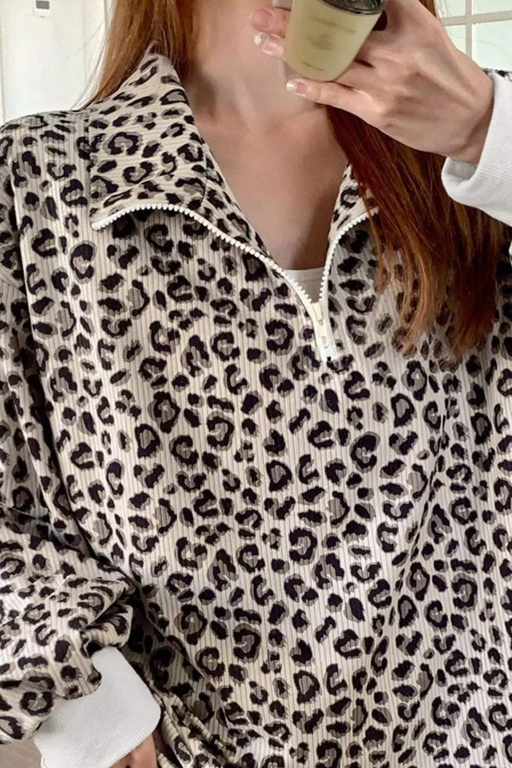 Leopard Print Quarter-Zip Sweatshirt OutfitFlow