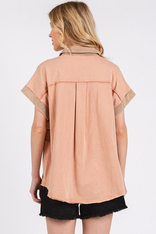 Mittoshop Mineral Washed Half Button Polo Top OutfitFlow