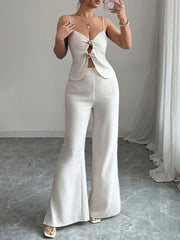 Cutout Back Zipper Cami and Wide Leg Pants Set OutfitFlow