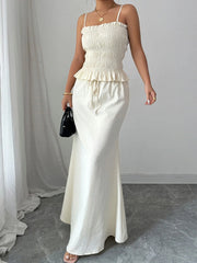 Smocked Ruffled Hem Cami and Maxi Skirt Set OutfitFlow