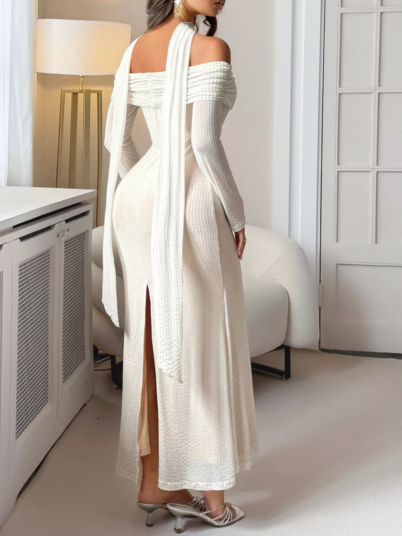 Off-Shoulder Scarf Bodycon Maxi Dress OutfitFlow