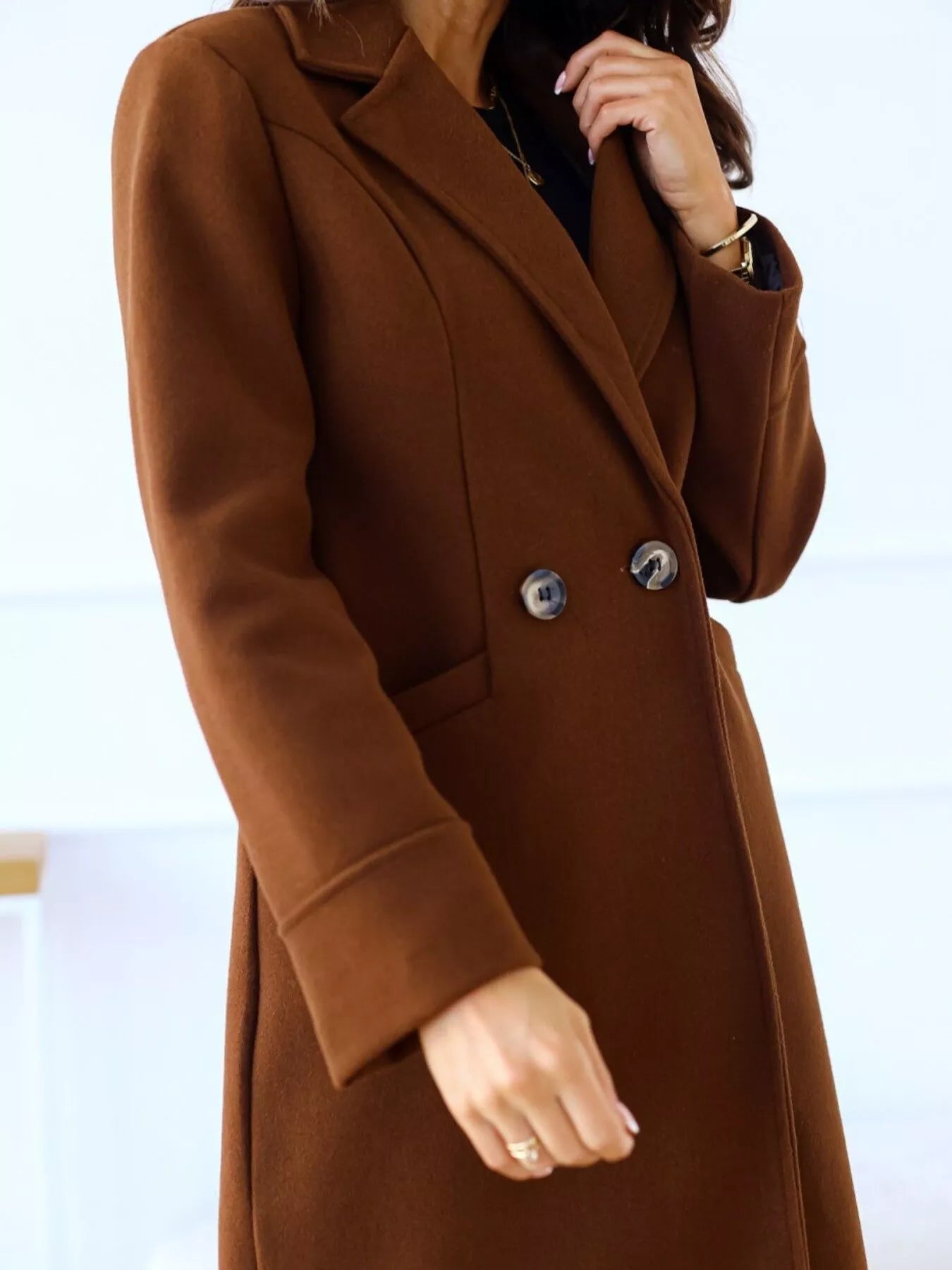 Lapel Collar Wool Blend Overcoat OutfitFlow