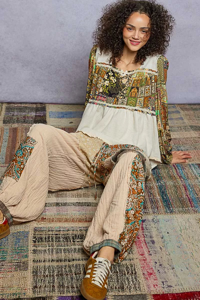 POL Balloon Sleeve Peplum Blouse with Trim Detail OutfitFlow