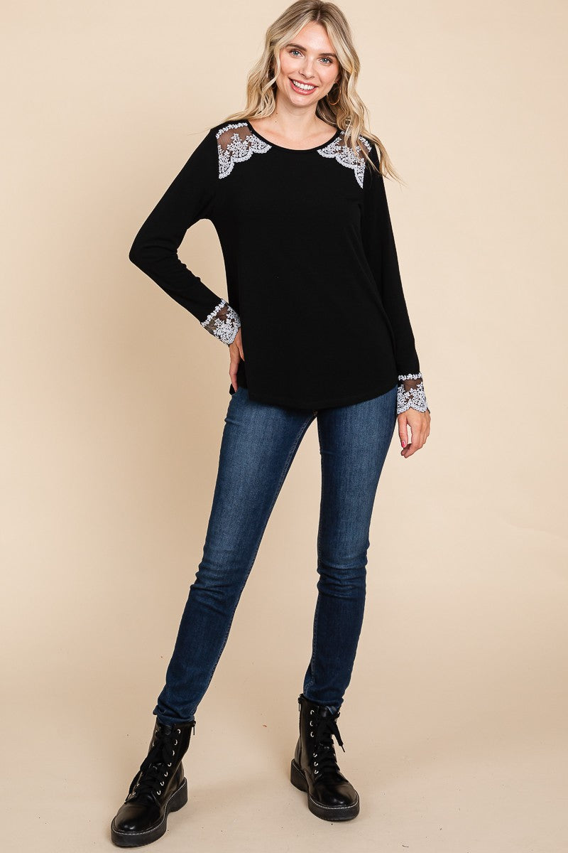 Outfit Flow - Super Lady Full Size Lace Detail Round Neck T-Shirt