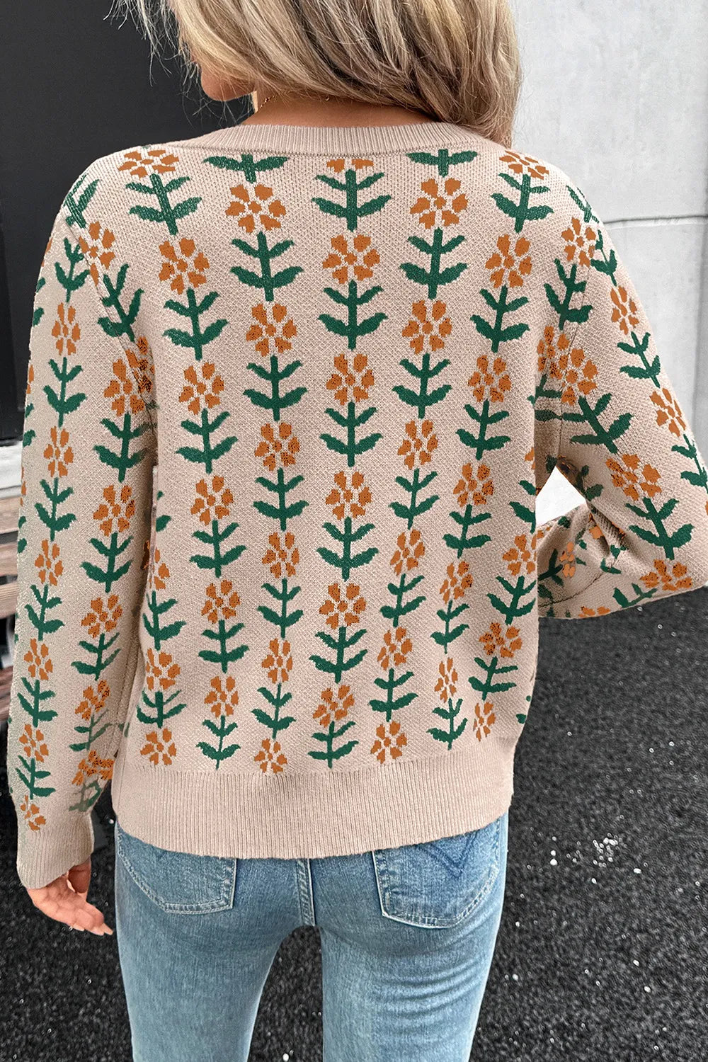 Floral Button-Up Knit Cardigan OutfitFlow