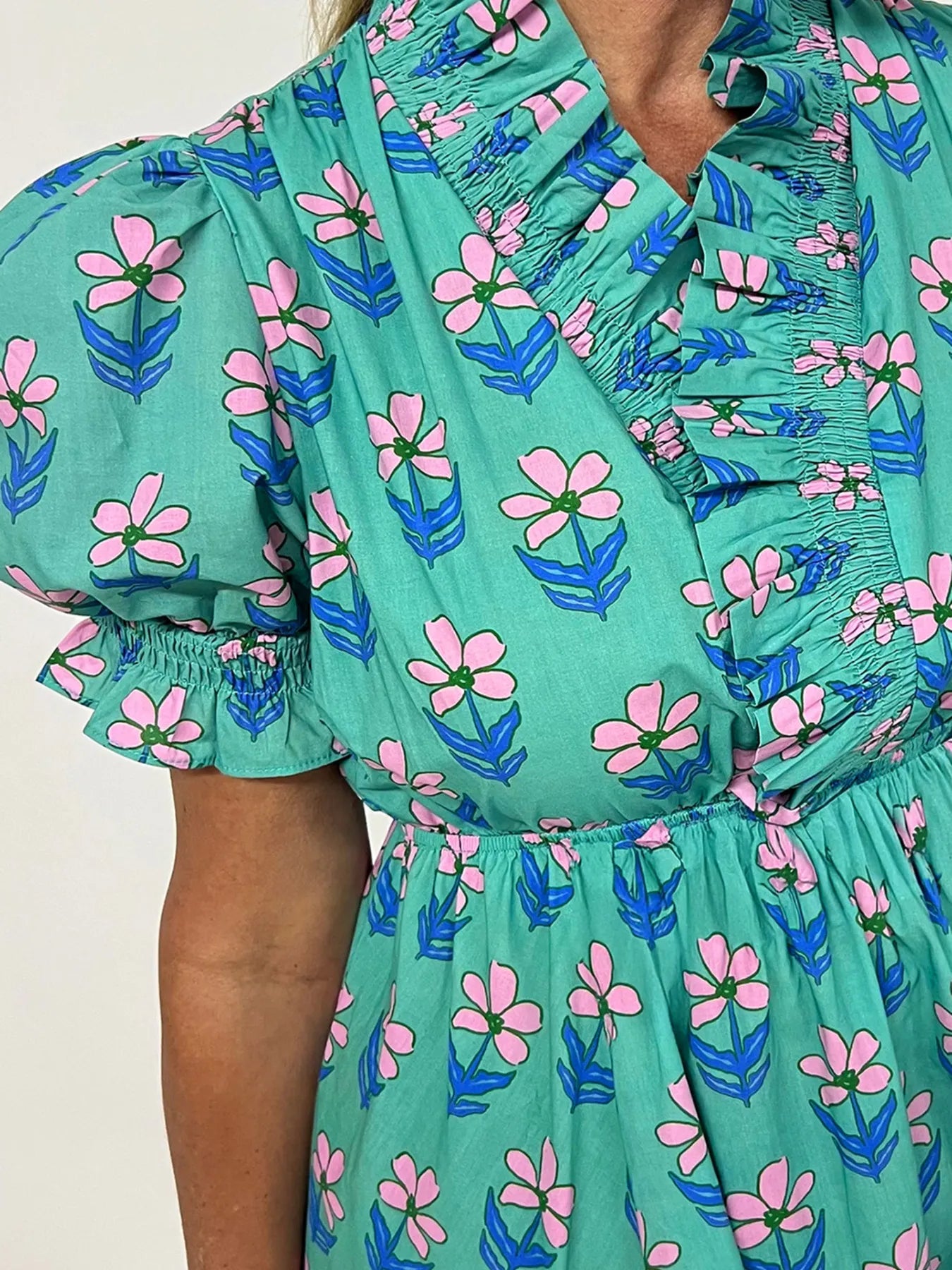 Floral Print Puff Sleeve Shirt Dress OutfitFlow