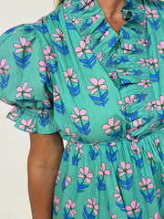 Floral Print Puff Sleeve Shirt Dress OutfitFlow