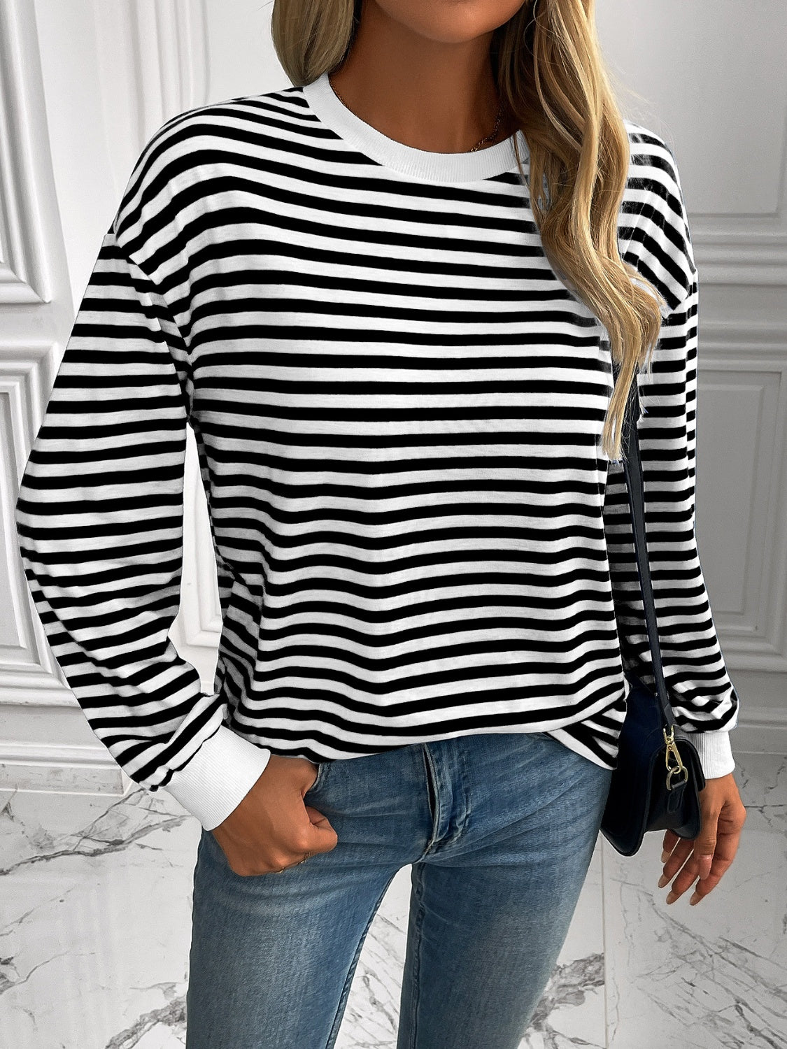 Outfit Flow - Ivy Lane Striped Round Neck Long Sleeve Sweatshirt