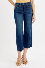 RISEN Full Size Tummy Control High Rise Crop Wide Jeans Plus Size DARK OutfitFlow