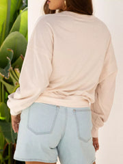 Raw Edge Flower Patch Drop Shoulder Casual Top OutfitFlow