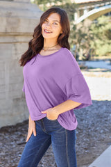 Basic Bae Bamboo Full Size Round Neck Drop Shoulder T-Shirt OutfitFlow