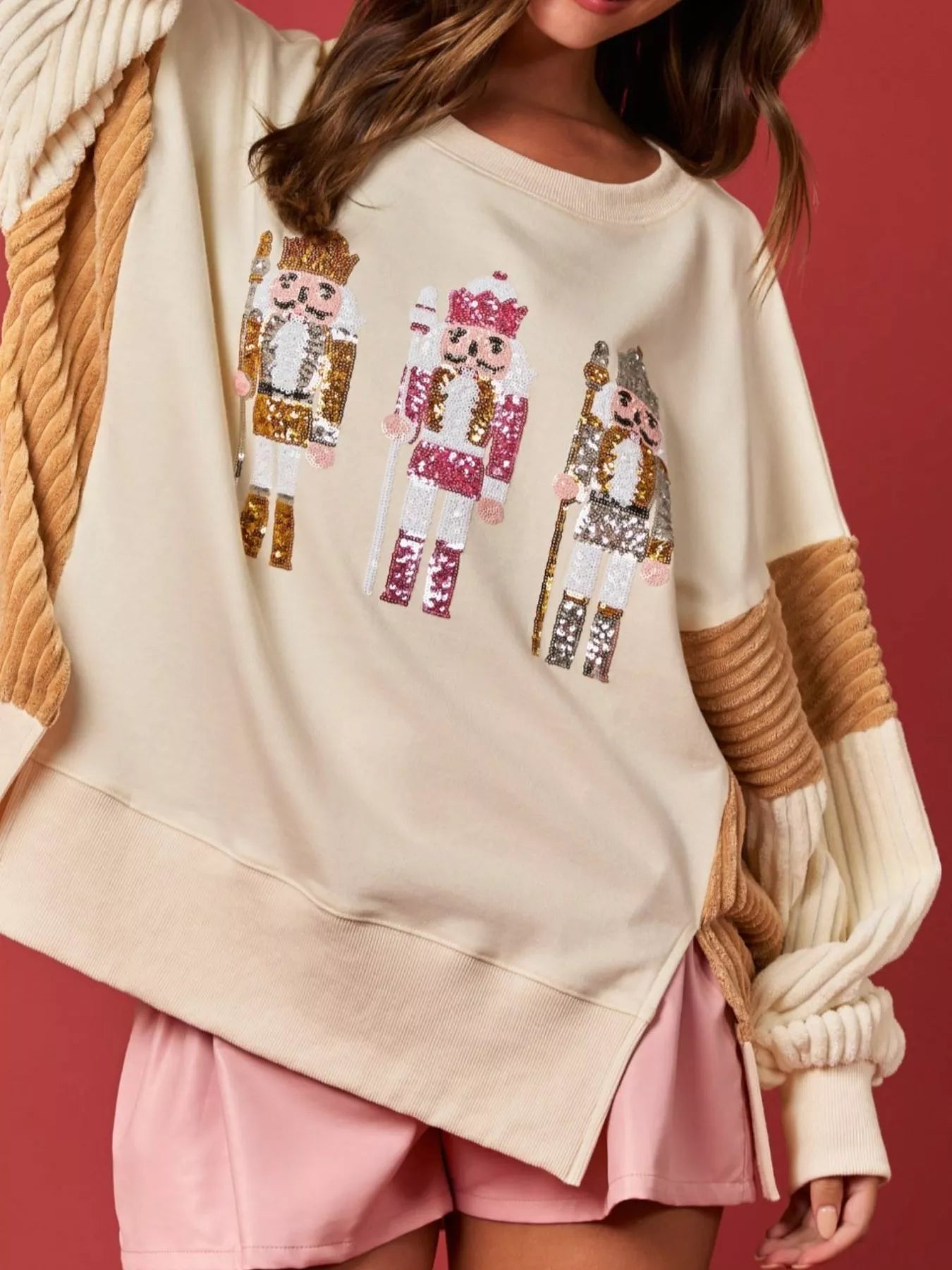 Nutcracker Long Sleeve Sweatshirt with Side Slit OutfitFlow
