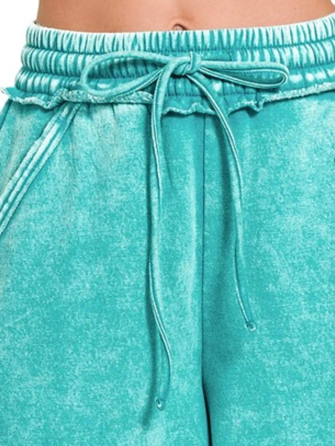 Zenana Acid Wash Fleece Drawstring Shorts With Pockets OutfitFlow