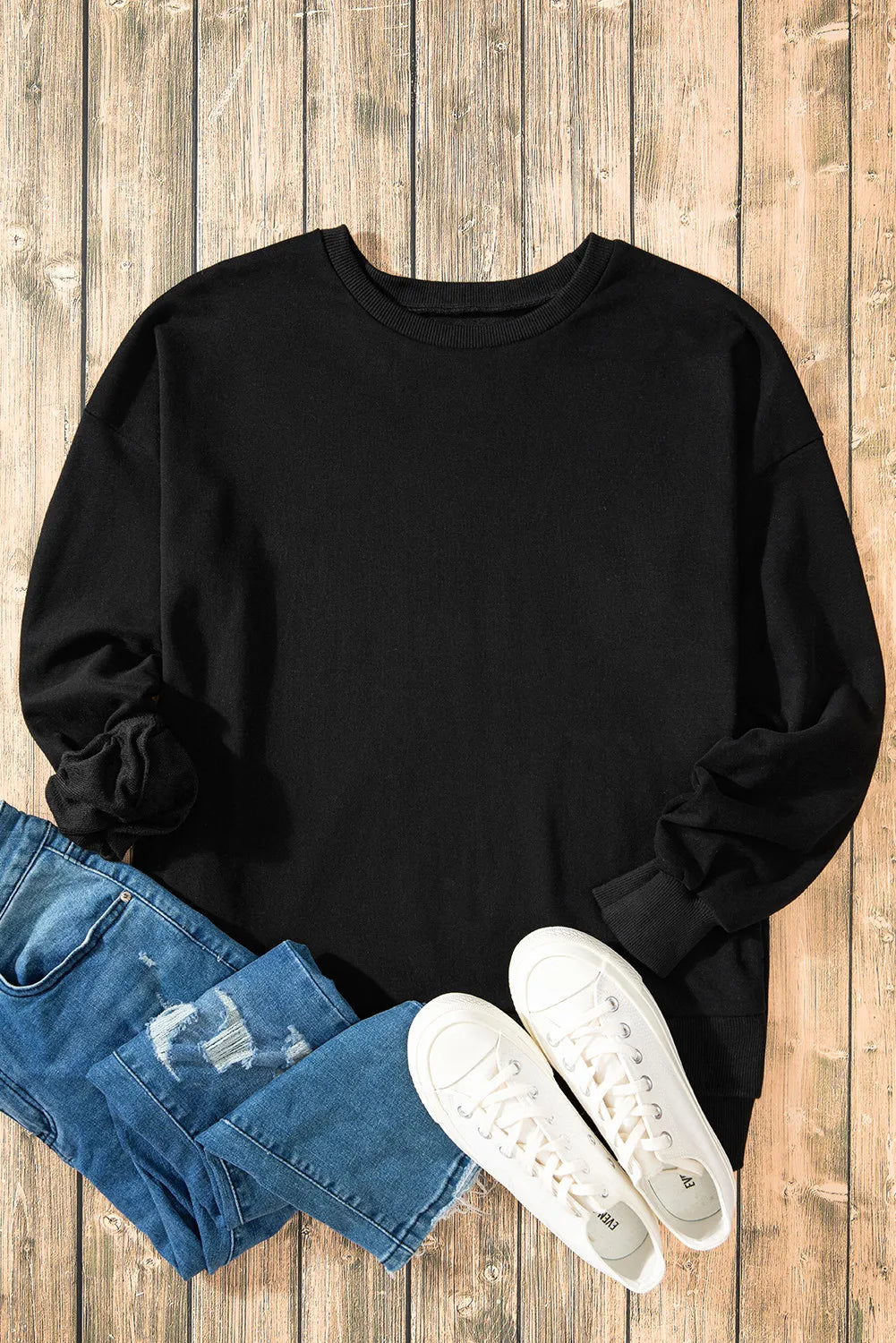 Outfit Flow - High-Low Round Neck Long Sleeve Sweatshirt