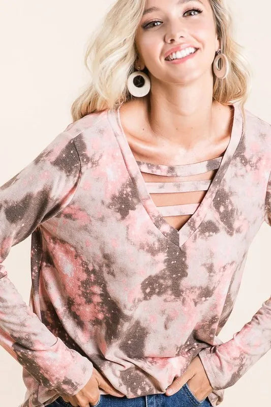 Tie Dye French Terry V-neck Top OutfitFlow