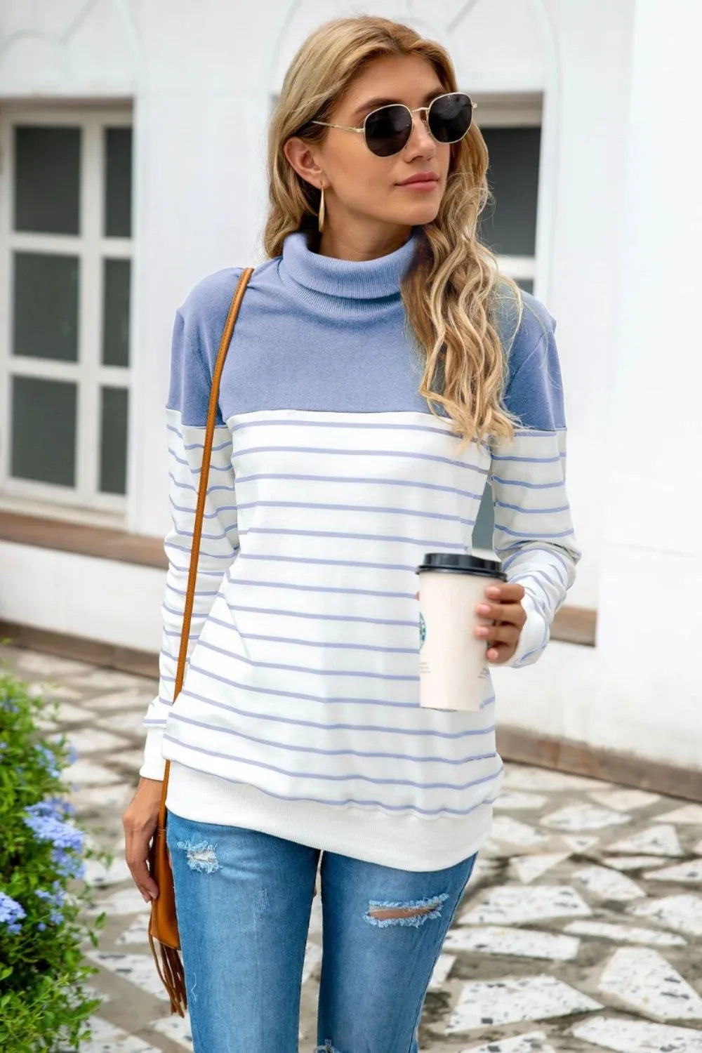 Striped Contrast Turtleneck Sweater OutfitFlow