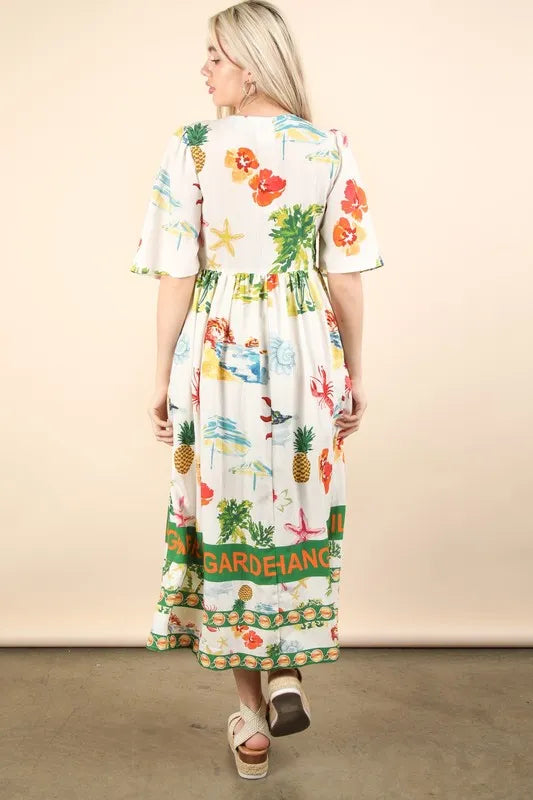 VERY J Button Down Printed Midi Dress OutfitFlow