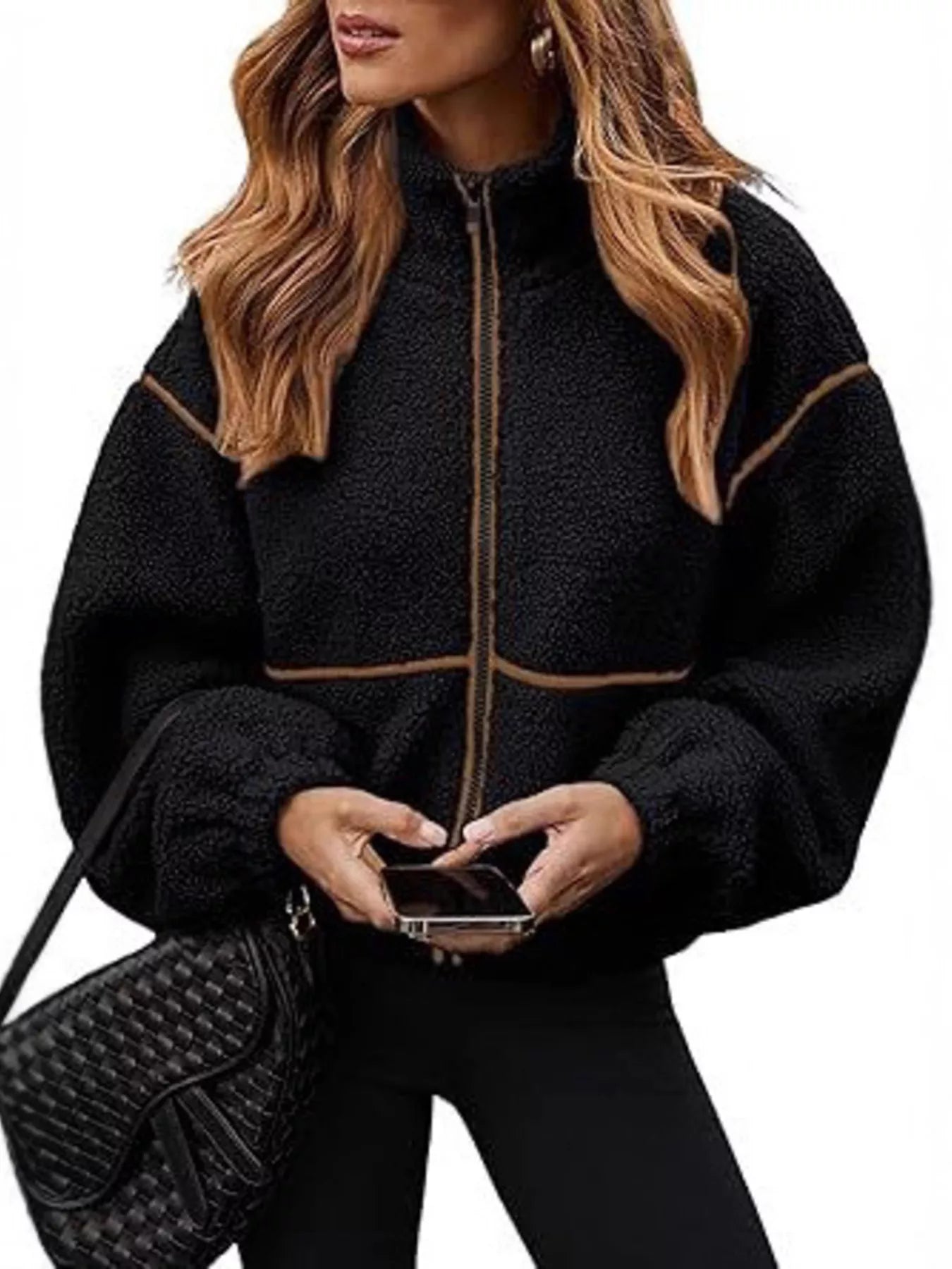 Cozy Sherpa Fleece Zip-Up Jacket OutfitFlow