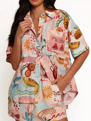 Printed Button Up Shirt and Shorts Set OutfitFlow