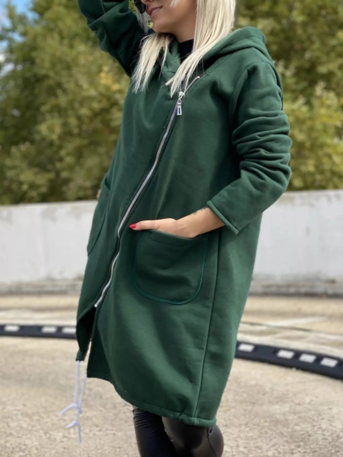 Full Size Asymmetrical Zip-Up Hooded Fleece Outerwear Plus Size Trendsi