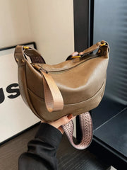Leather Shoulder Bag with Woven Strap OutfitFlow
