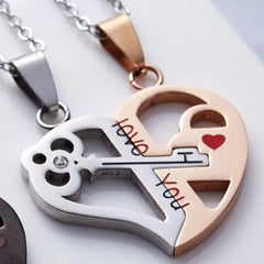 2 Piece Couple Heart Lock Key Necklace OutfitFlow