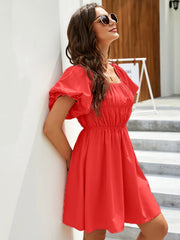 Off-Shoulder Puff Sleeve Mini Dress OutfitFlow