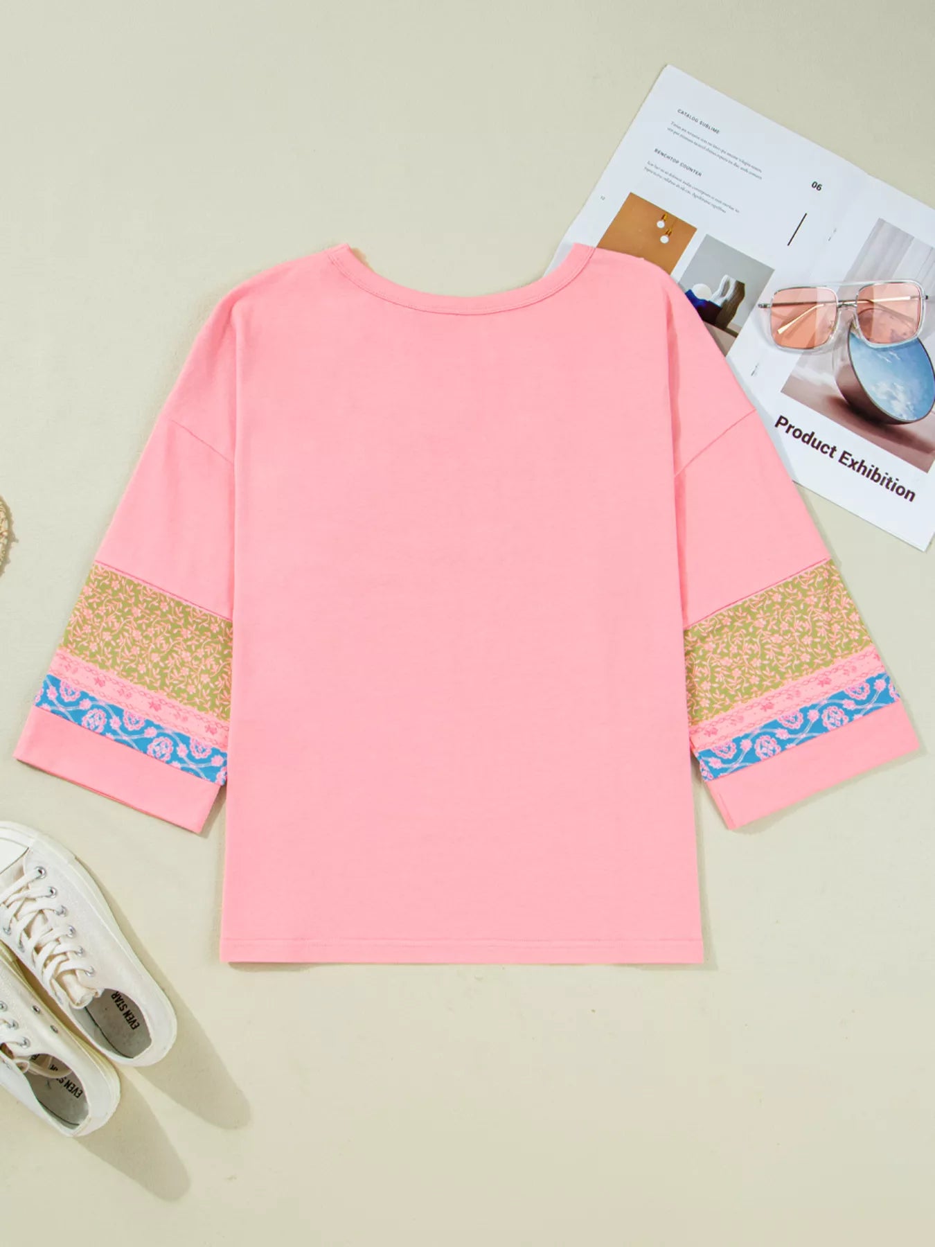 Floral Color Block Patchwork Long Sleeve Top OutfitFlow