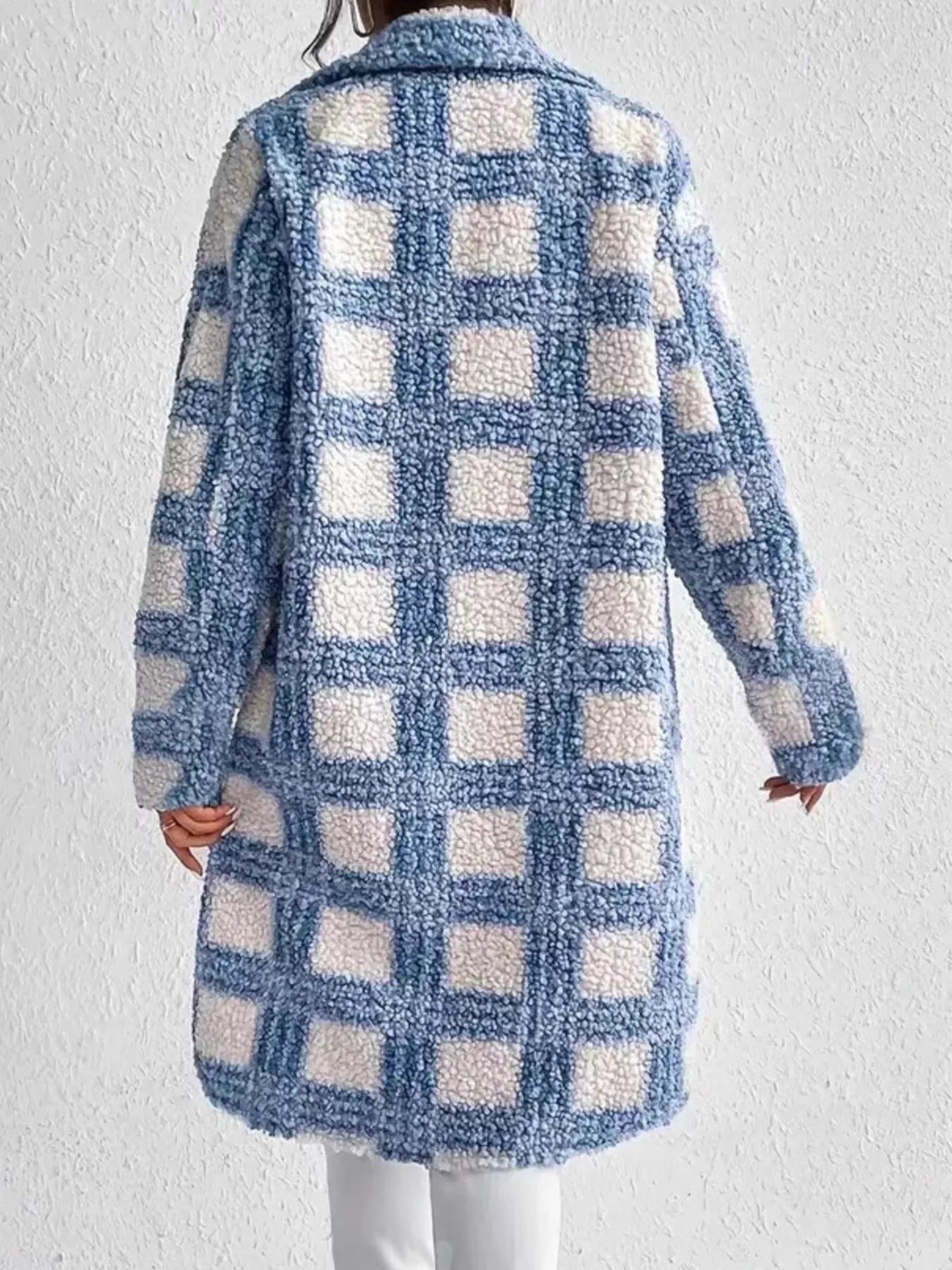 Plaid Button Up Long Sleeve Fleece Coat OutfitFlow