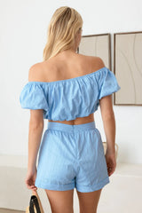 Le Lis Off Shoulder Crop Top and High Waist Shorts Set OutfitFlow