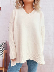 V-Neck Dropped Shoulder Sweater OutfitFlow