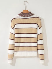 Stripe Half Zip Drop Shoulder Sweater OutfitFlow