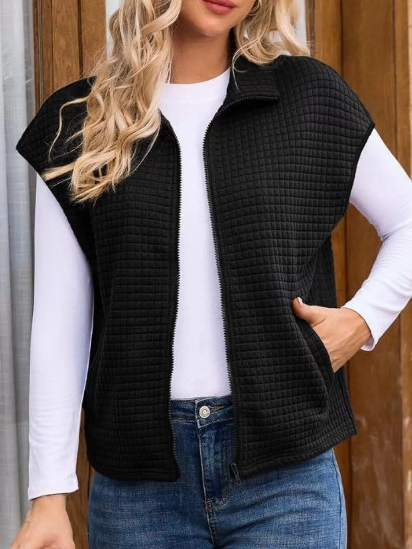 Zip-Up Vest Coat Black Trendsi