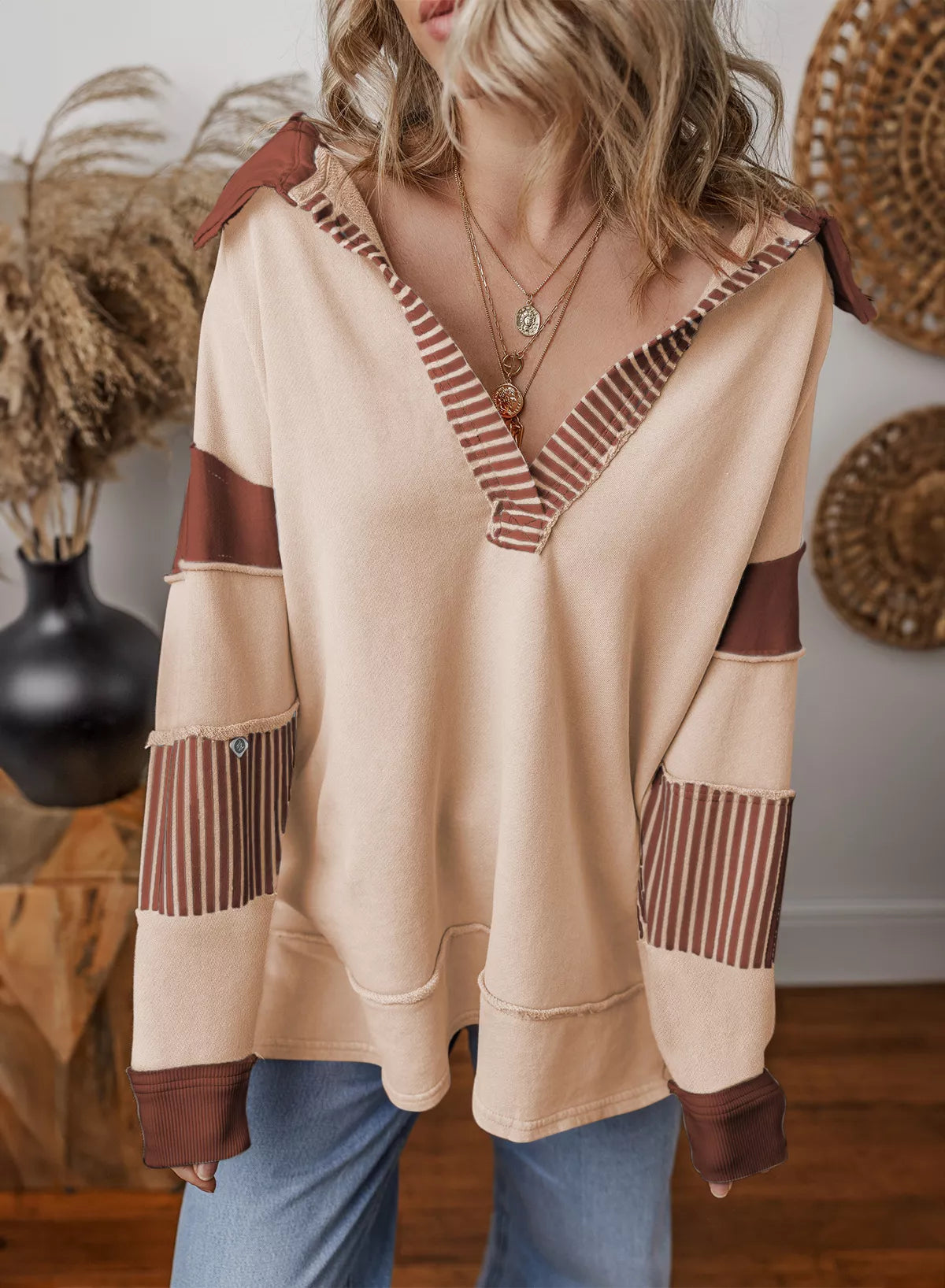 Striped Color Block Long Sleeve Sweatshirt OutfitFlow