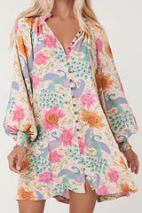 Printed Notched Lantern Sleeve Dress OutfitFlow