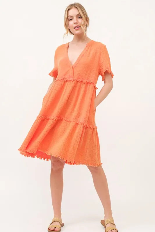 And The Why Washed Frayed Detail Tiered Dress OutfitFlow