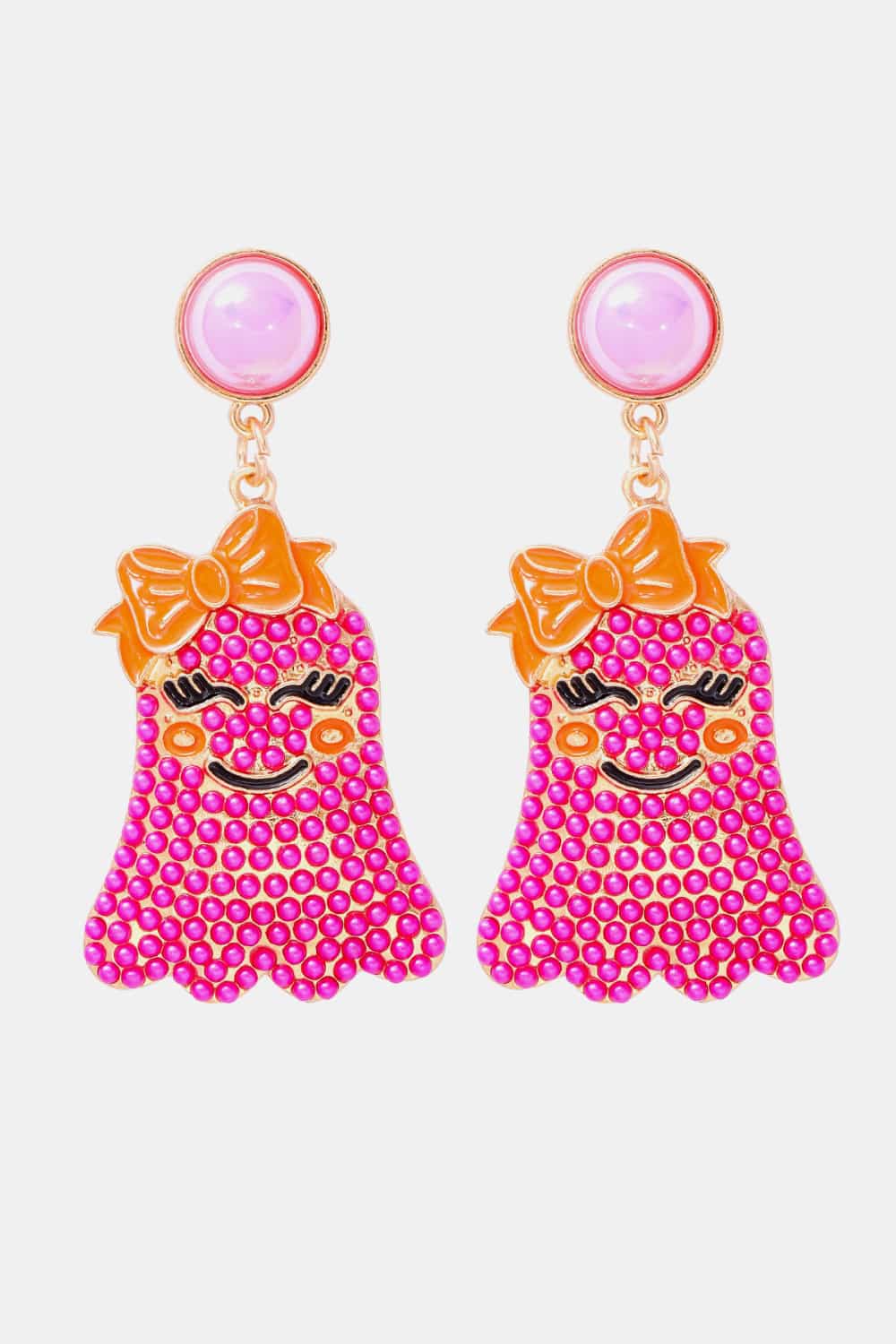 Smiling Ghost Shape Synthetic Pearl Earrings Hot Pink One Size OutfitFlow