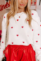 Outfit Flow - Heart Round Neck Long Sleeve Sweater