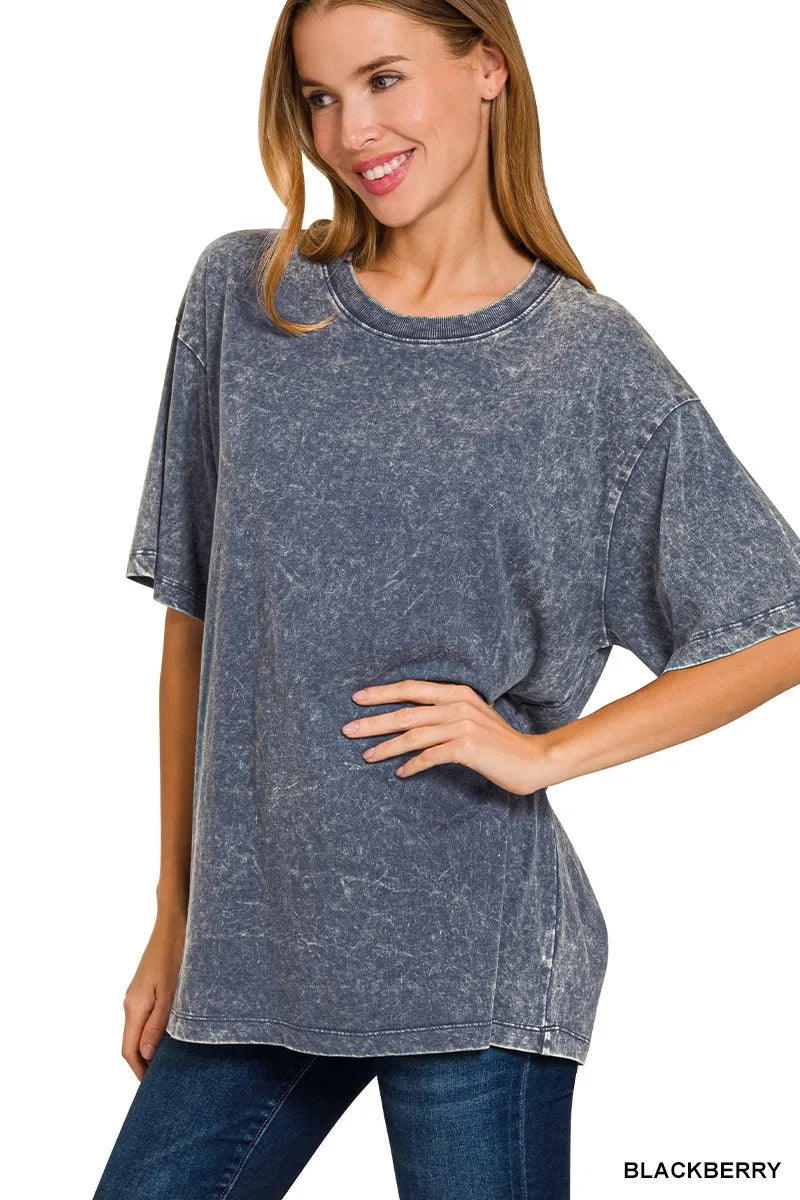 Zenana Washed Short Sleeve Top BLACKBERRY OutfitFlow